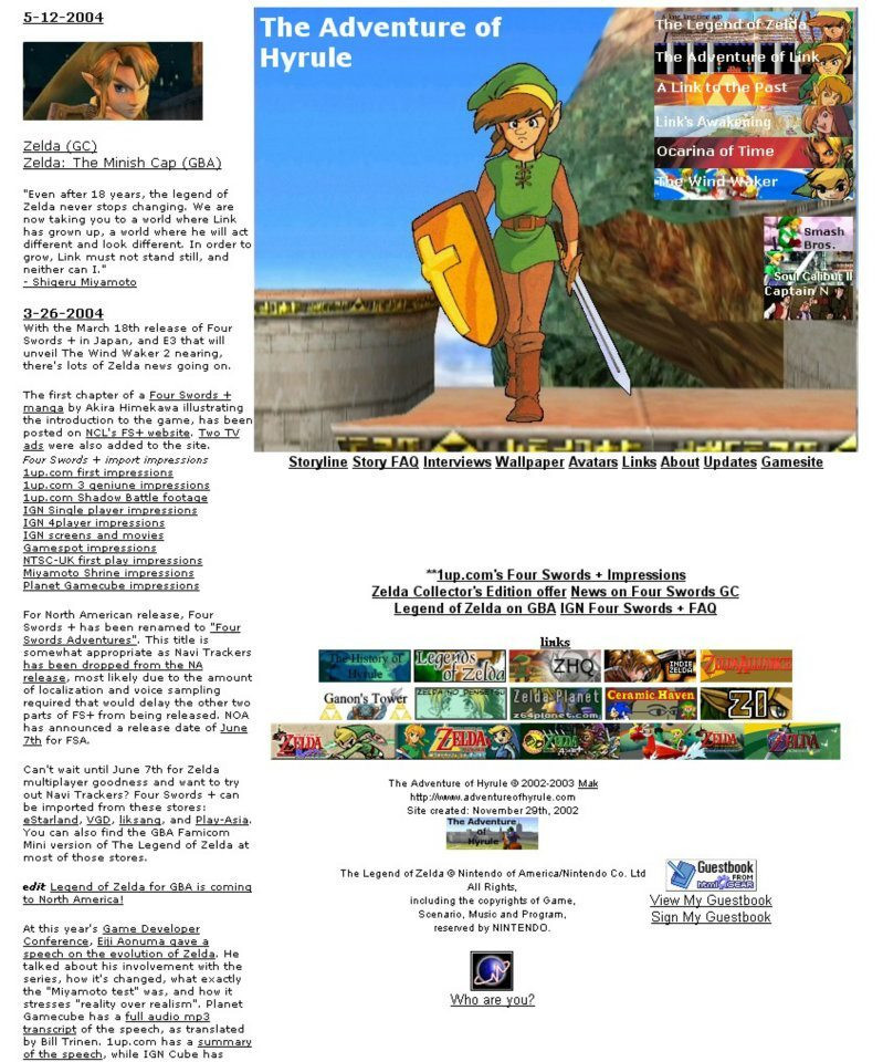 Screenshot of the Adventure of Hyrule home page.