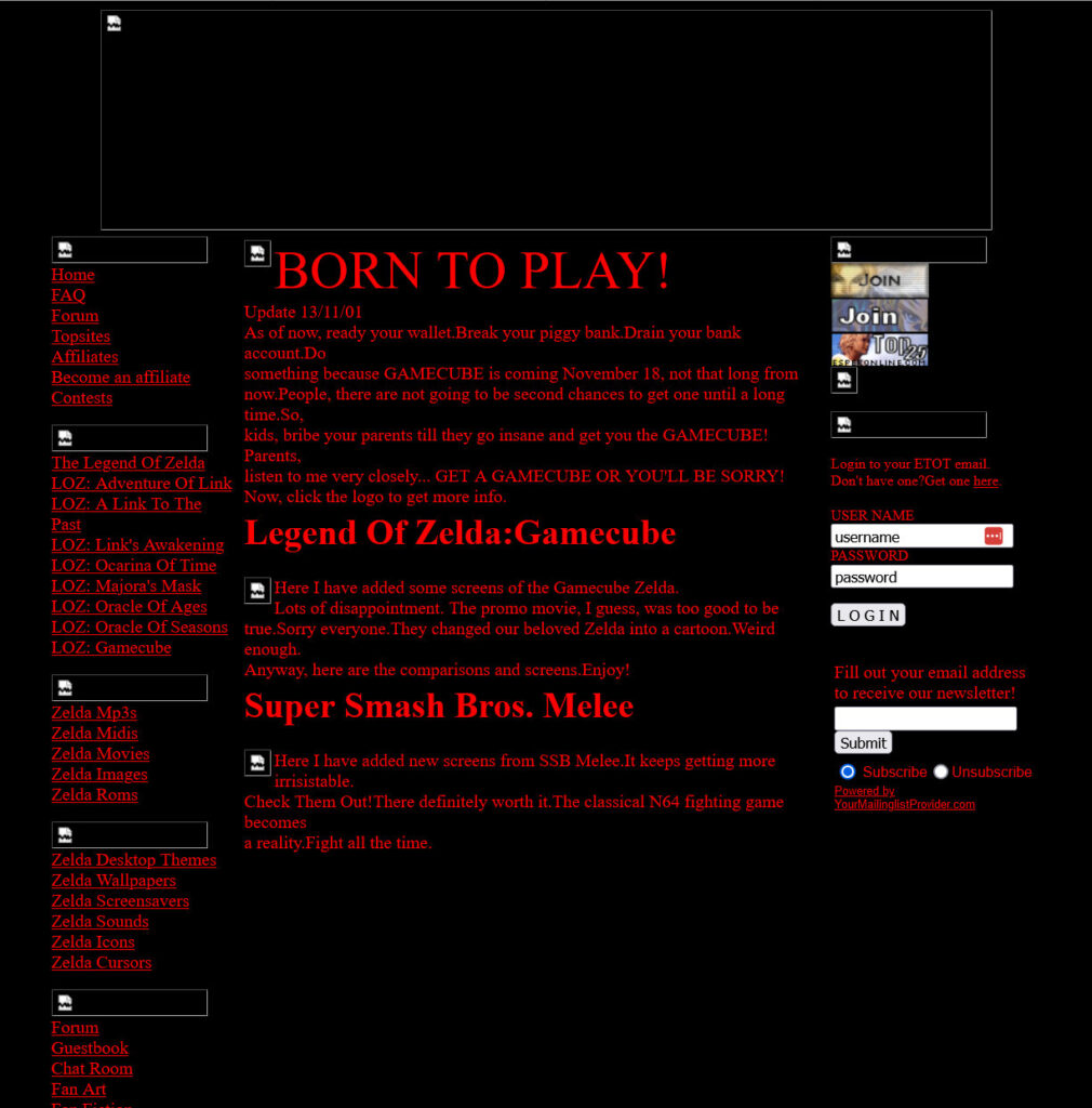 Screenshot of Eternal Temple of Time. Displays the original black background and red text that is lost on other copies.