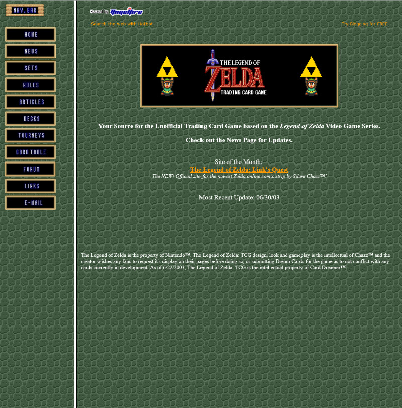 Screenshot of a website with a green patterned background and white text. The website has a left column with the site navigation.