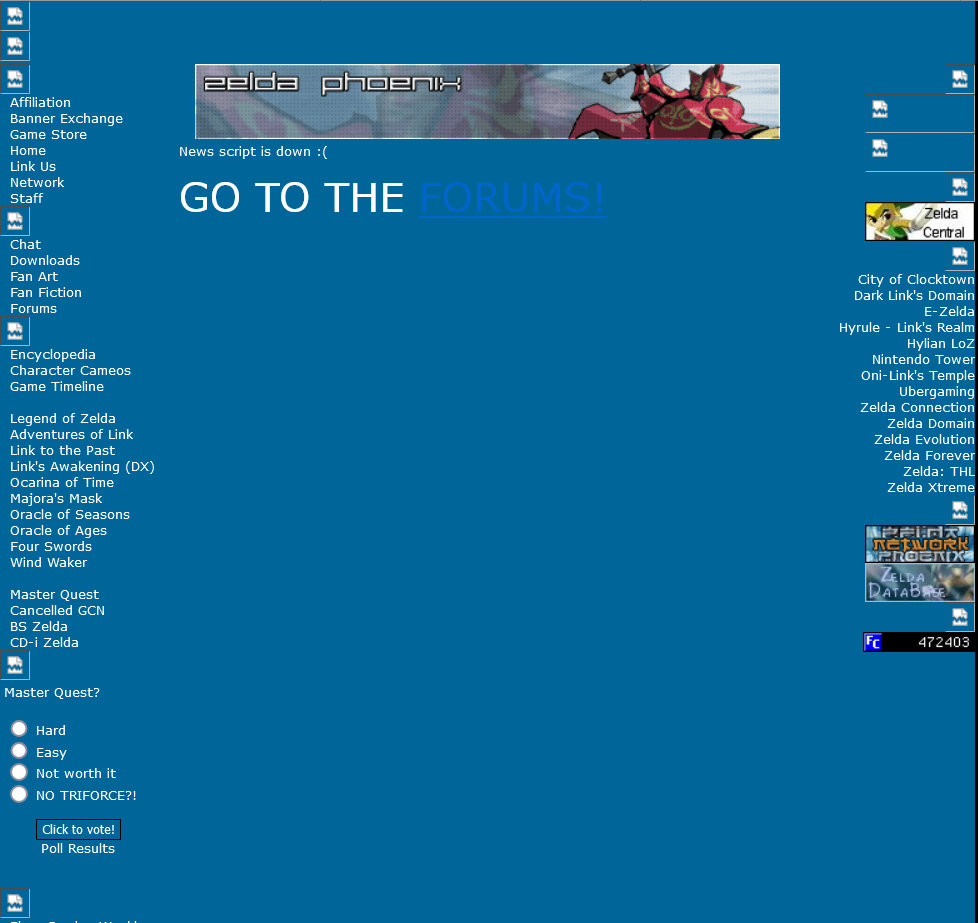 A website with a blue background and white text. The content area is empty due to an error.